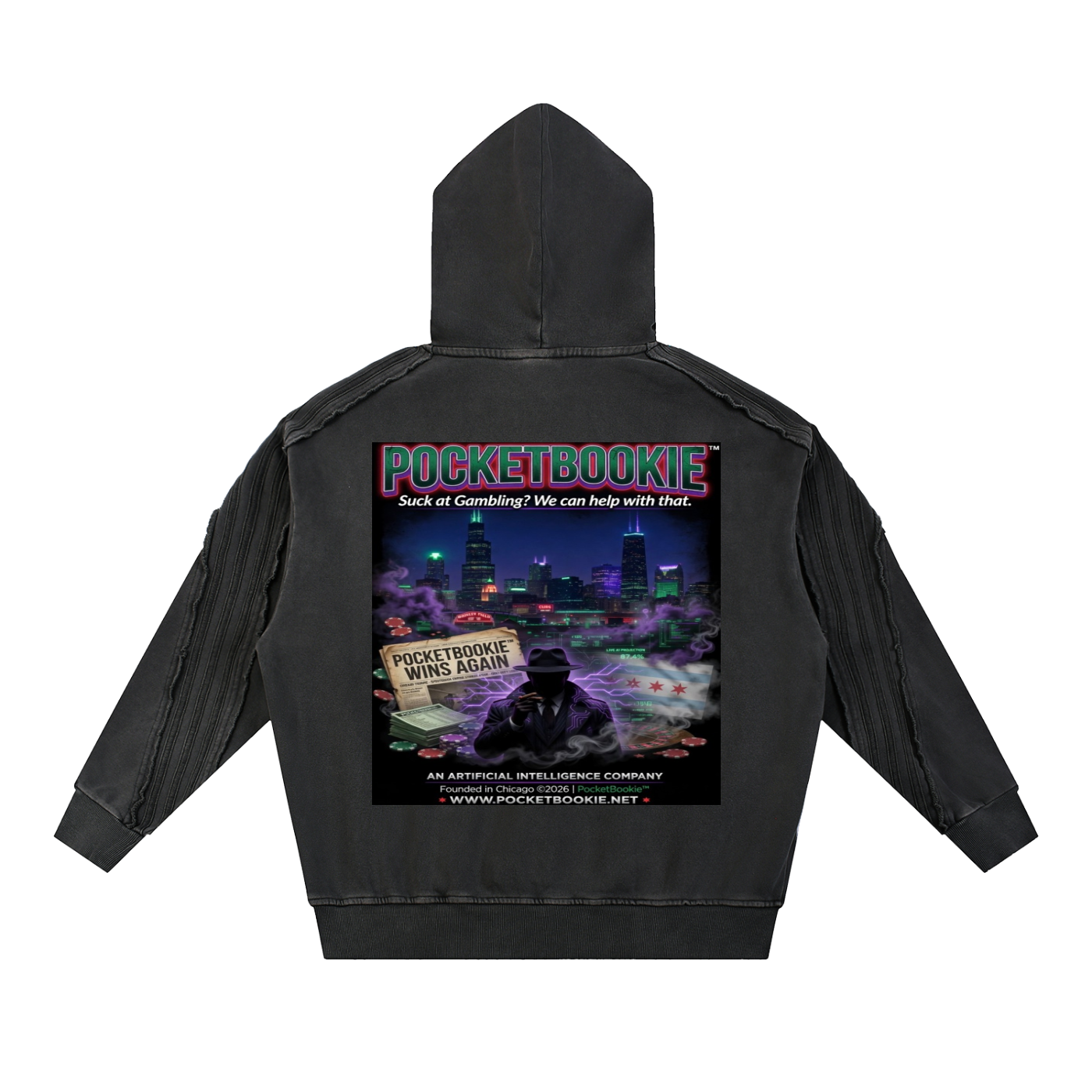Snow Washed Tape Raw Edge Hoodie